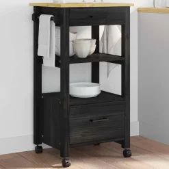 vidaXL Keuken Trolley MONZA Zwart 48 x 40 x 88,5 cm Massief Vurenhout