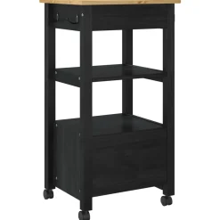 vidaXL Keuken Trolley MONZA Zwart 48 x 40 x 88,5 cm Massief Vurenhout