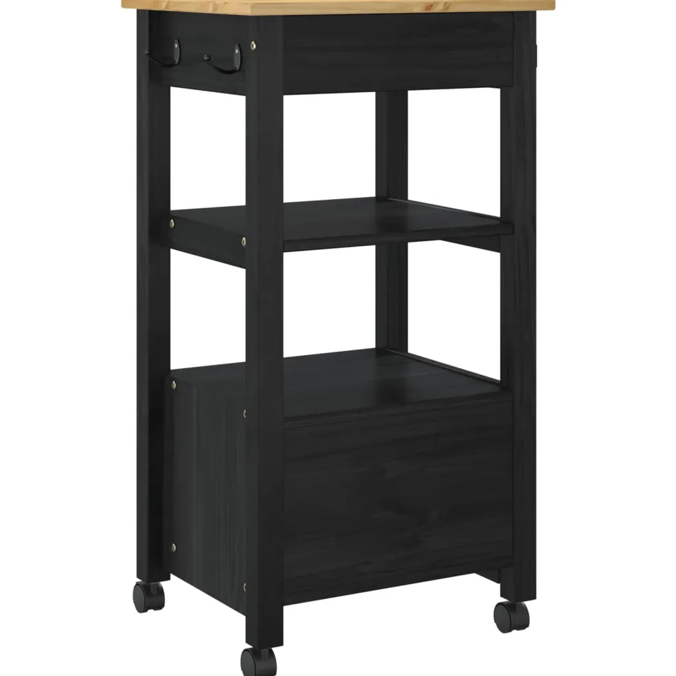 vidaXL Keuken Trolley MONZA Zwart 48 x 40 x 88,5 cm Massief Vurenhout