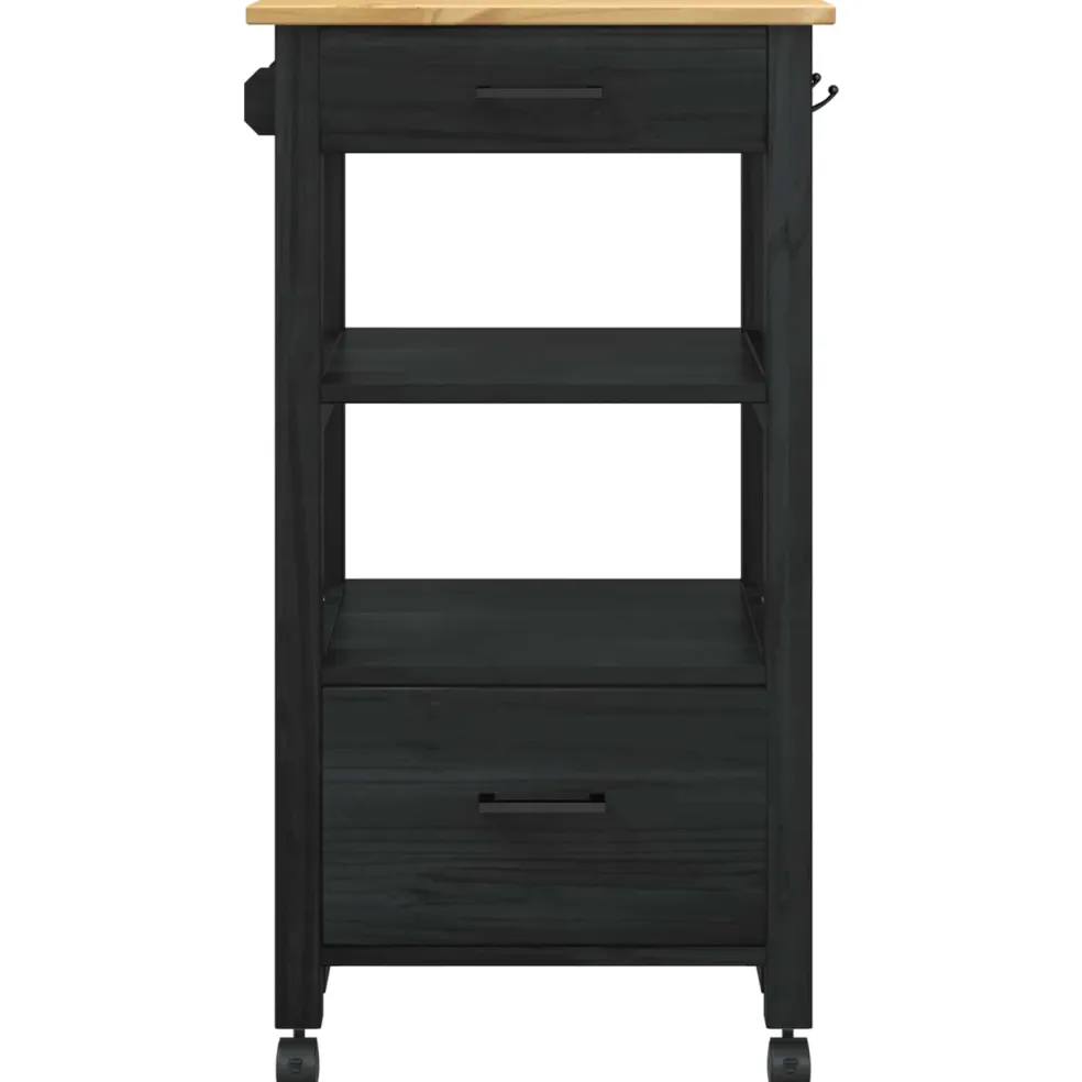 vidaXL Keuken Trolley MONZA Zwart 48 x 40 x 88,5 cm Massief Vurenhout