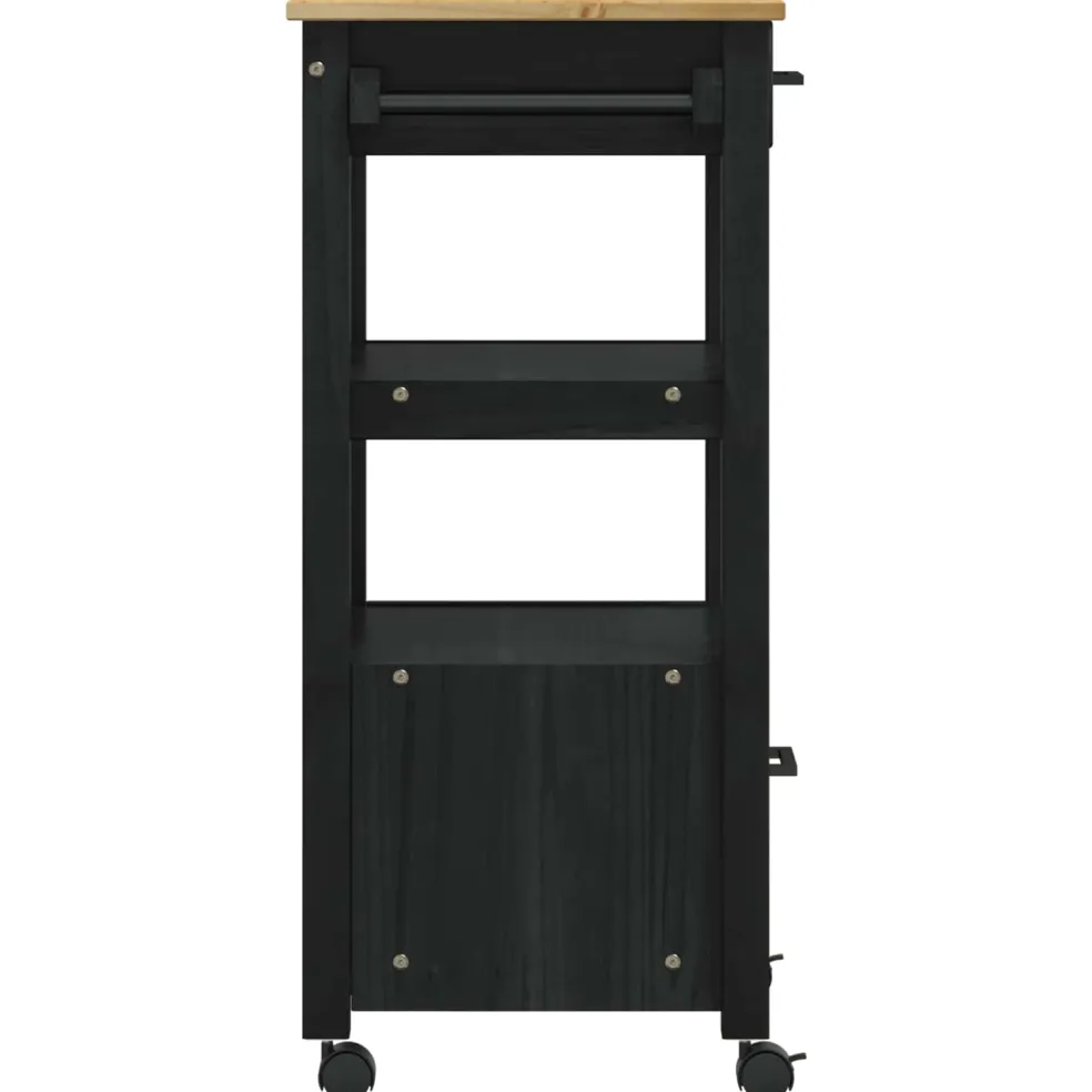 vidaXL Keuken Trolley MONZA Zwart 48 x 40 x 88,5 cm Massief Vurenhout