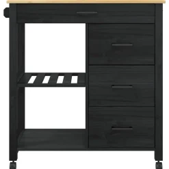 vidaXL Keuken Trolley MONZA Zwart 84 x 40 x 88,5 cm Massief Vurenhout
