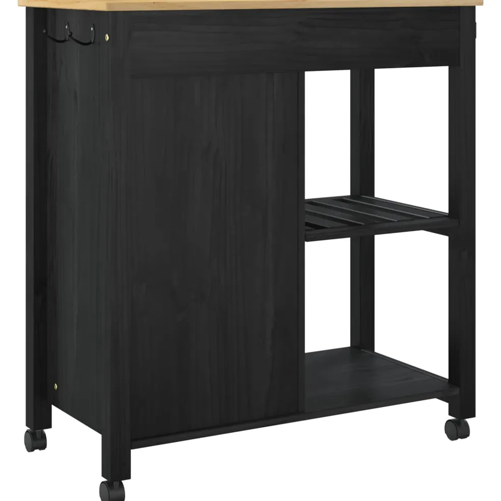 vidaXL Keuken Trolley MONZA Zwart 84 x 40 x 88,5 cm Massief Vurenhout