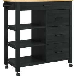 vidaXL Keuken Trolley MONZA Zwart 84 x 40 x 88,5 cm Massief Vurenhout