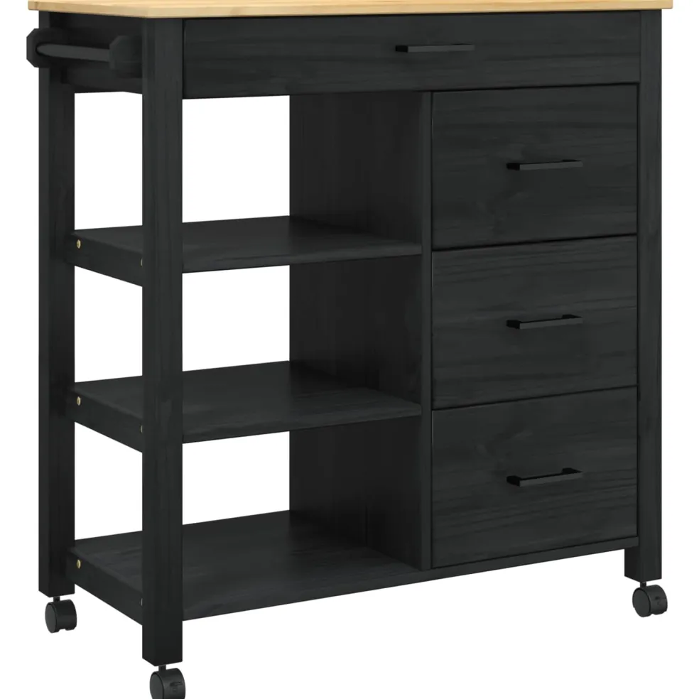 vidaXL Keuken Trolley MONZA Zwart 84 x 40 x 88,5 cm Massief Vurenhout