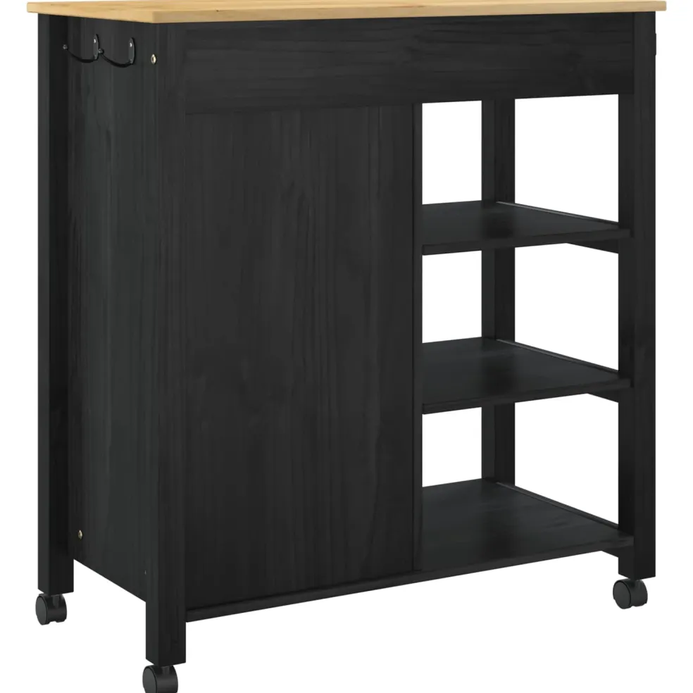 vidaXL Keuken Trolley MONZA Zwart 84 x 40 x 88,5 cm Massief Vurenhout
