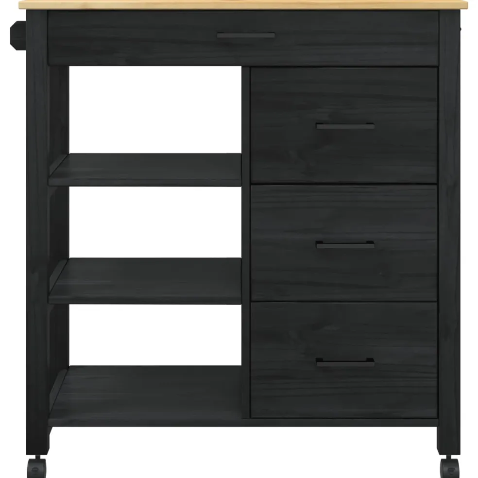 vidaXL Keuken Trolley MONZA Zwart 84 x 40 x 88,5 cm Massief Vurenhout