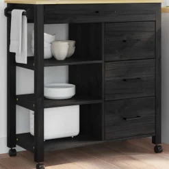 vidaXL Keuken Trolley MONZA Zwart 84 x 40 x 88,5 cm Massief Vurenhout