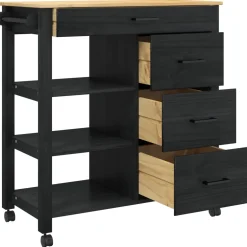 vidaXL Keuken Trolley MONZA Zwart 84 x 40 x 88,5 cm Massief Vurenhout