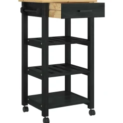 vidaXL Keuken Trolley MONZA Zwart 48 x 40 x 88,5 cm Massief Vurenhout