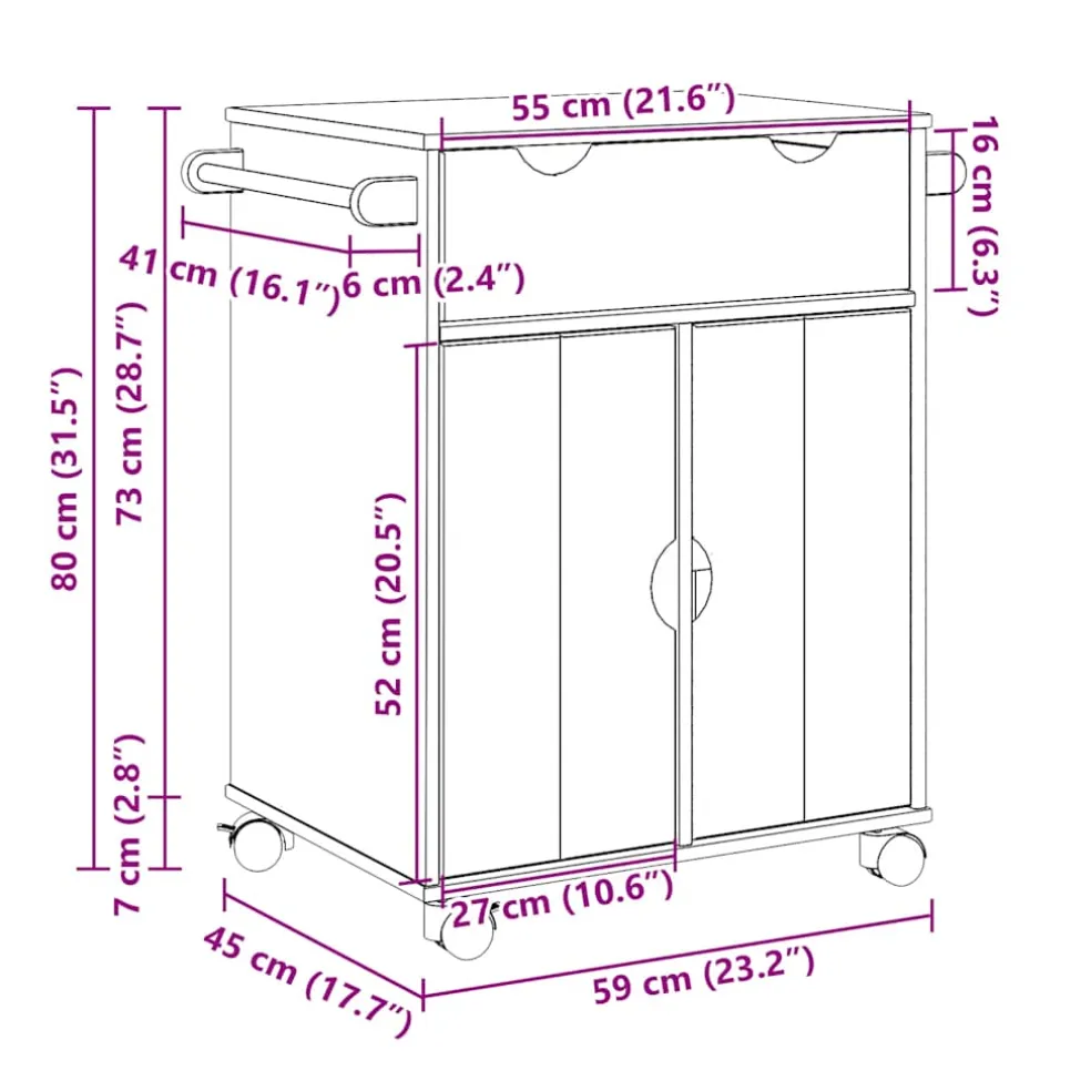 vidaXL Keukentrolley OTTA 59x45x80 cm massief grenenhout