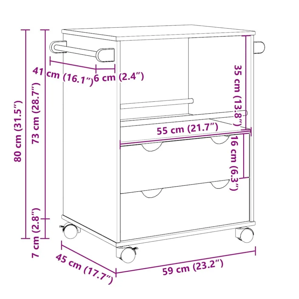 vidaXL Keukentrolley OTTA 59x45x80 cm massief grenenhout
