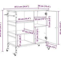vidaXL Keuken Trolley Oudhout 87.5 x 39 x 84.5 cm Bewerkt hout