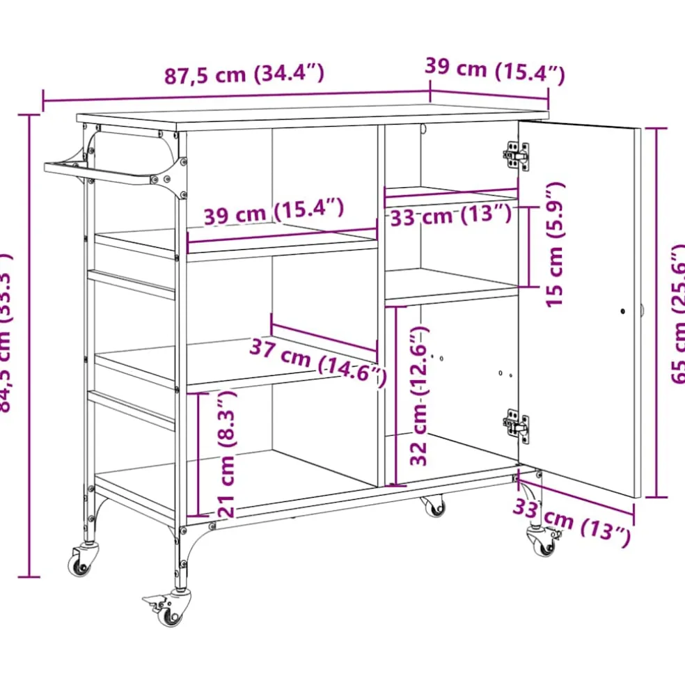 vidaXL Keuken Trolley Oudhout 87.5 x 39 x 84.5 cm Bewerkt hout