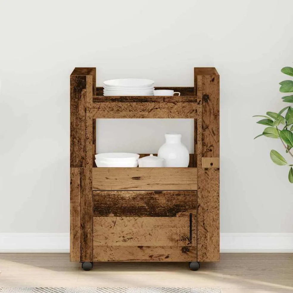 vidaXL Keuken Trolley Oud hout 60 x 45 x 80 cm Bewerkt hout