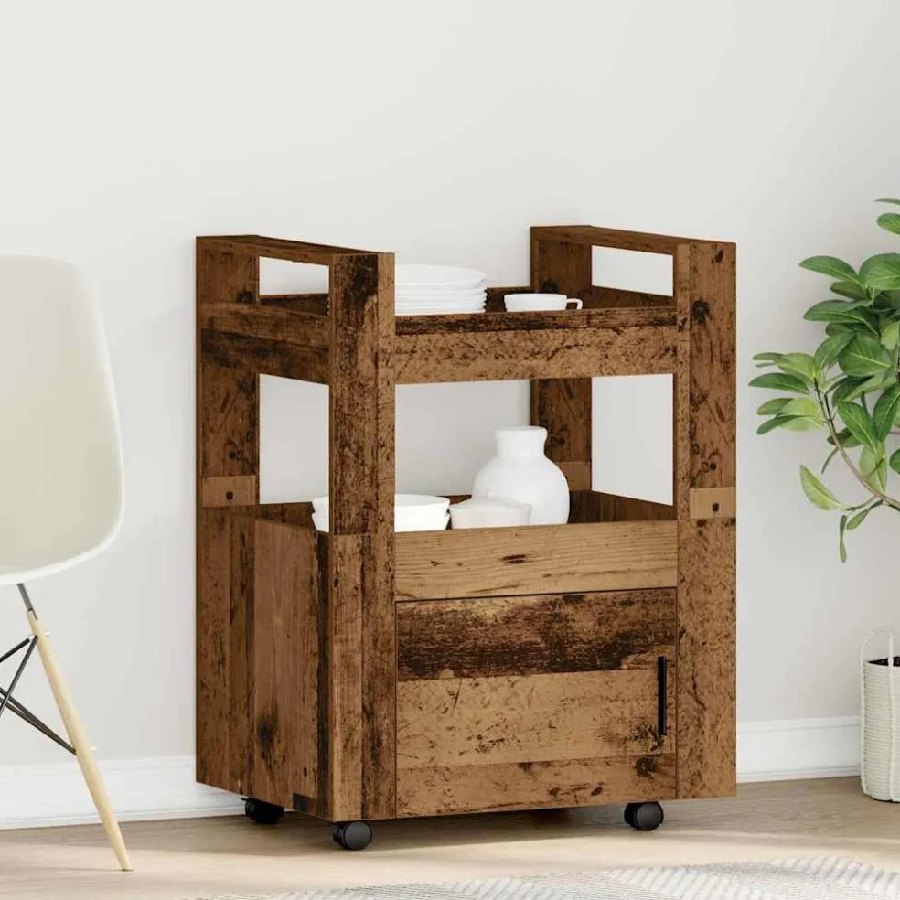 vidaXL Keuken Trolley Oud hout 60 x 45 x 80 cm Bewerkt hout