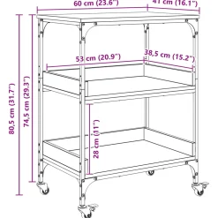 vidaXL Keuken Trolley Sonoma Eiken 60 x 41 x 80,5 cm Bewerkt hout
