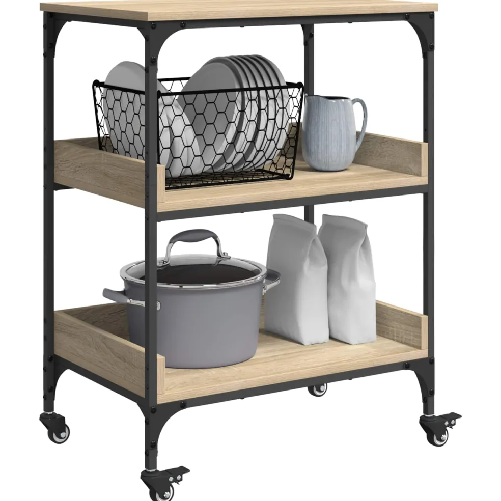 vidaXL Keuken Trolley Sonoma Eiken 60 x 41 x 80,5 cm Bewerkt hout