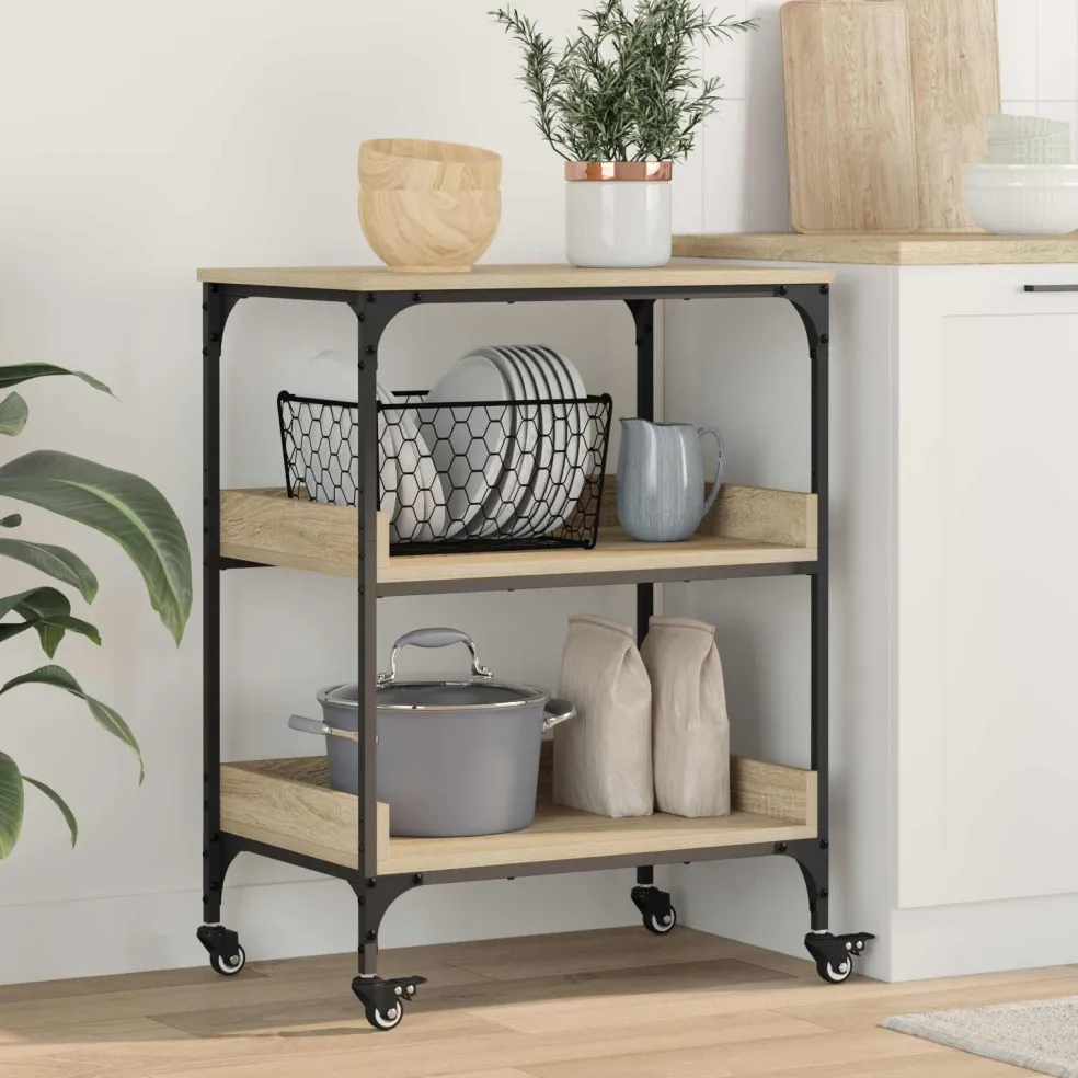 vidaXL Keuken Trolley Sonoma Eiken 60 x 41 x 80,5 cm Bewerkt hout