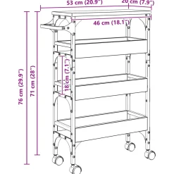 vidaXL Keuken Trolley Sonoma Eiken 53 x 20 x 76 cm Bewerkt hout