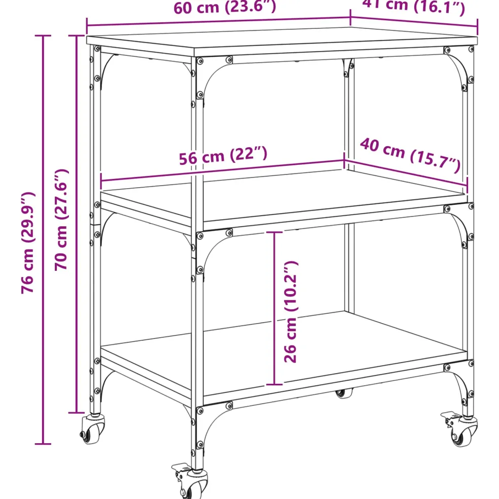 vidaXL Keuken Trolley Sonoma Eiken 60 x 41 x 76 cm Bewerkt hout