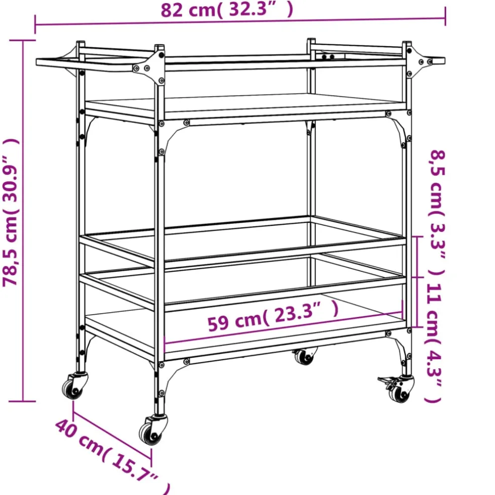 vidaXL Keukentrolley 82x40x78,5 cm bewerkt hout gerookt eikenkleurig