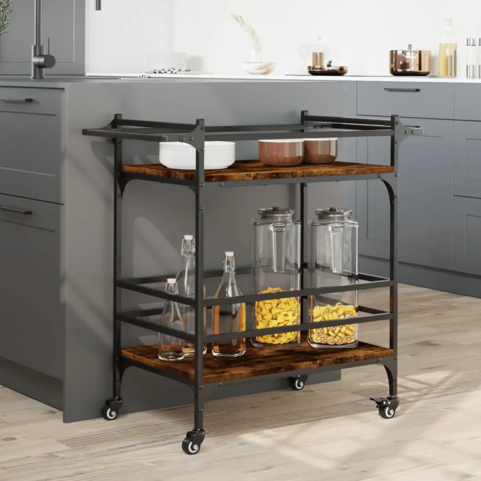 vidaXL Keukentrolley 82x40x78,5 cm bewerkt hout gerookt eikenkleurig