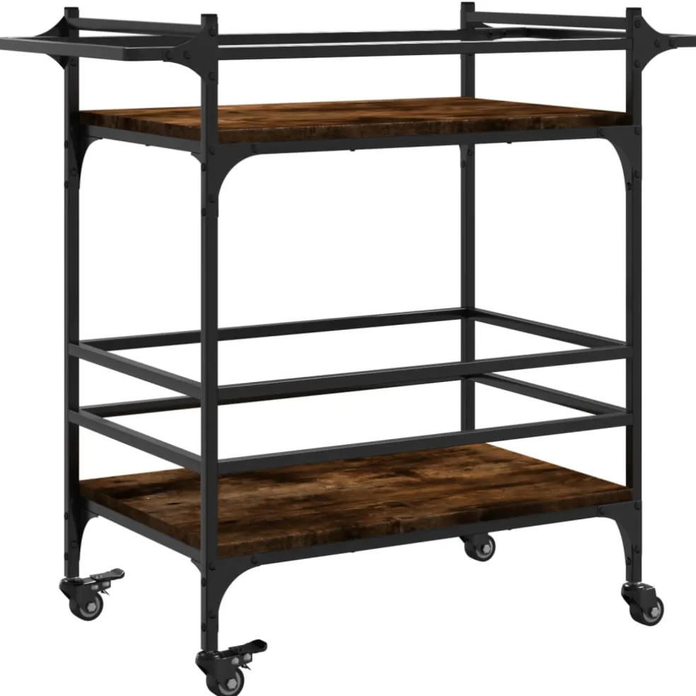 vidaXL Keukentrolley 82x40x78,5 cm bewerkt hout gerookt eikenkleurig