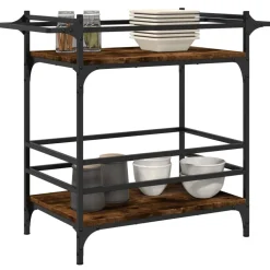 vidaXL Keukentrolley 82x40x78,5 cm bewerkt hout gerookt eikenkleurig