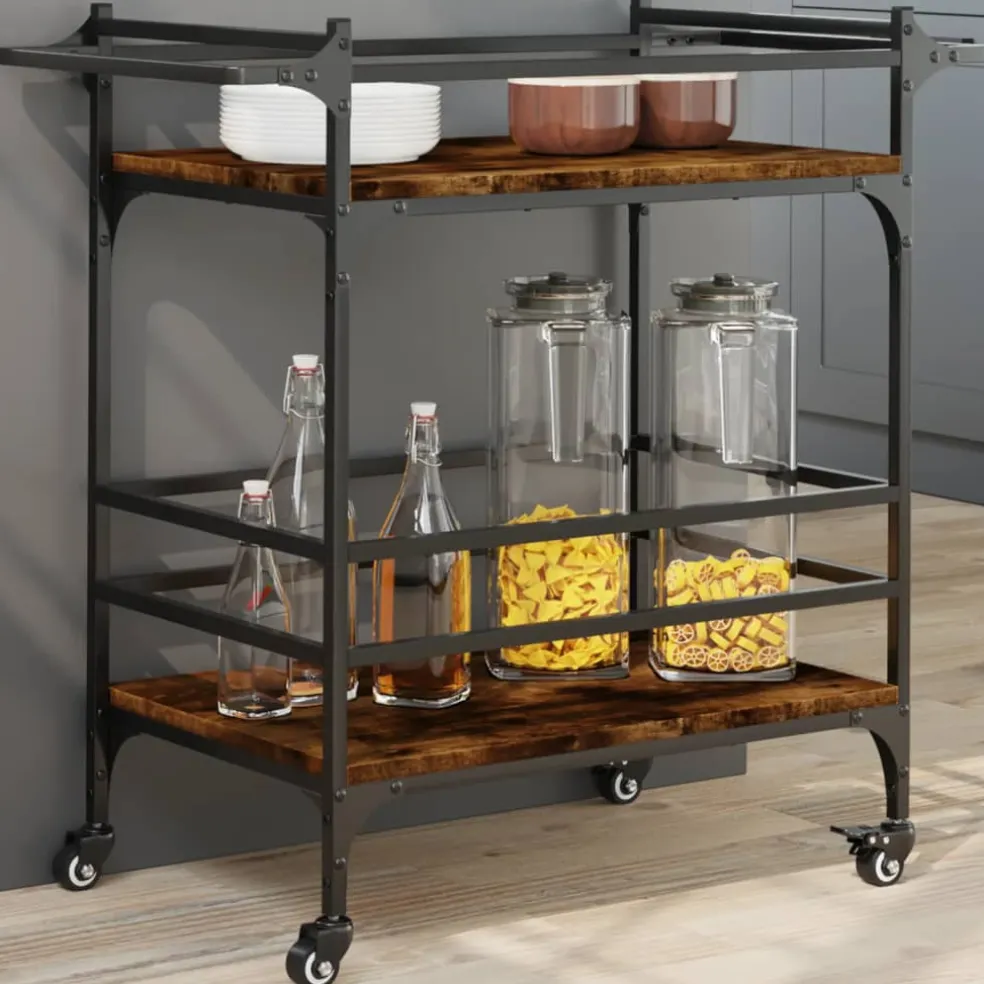 vidaXL Keukentrolley 82x40x78,5 cm bewerkt hout gerookt eikenkleurig