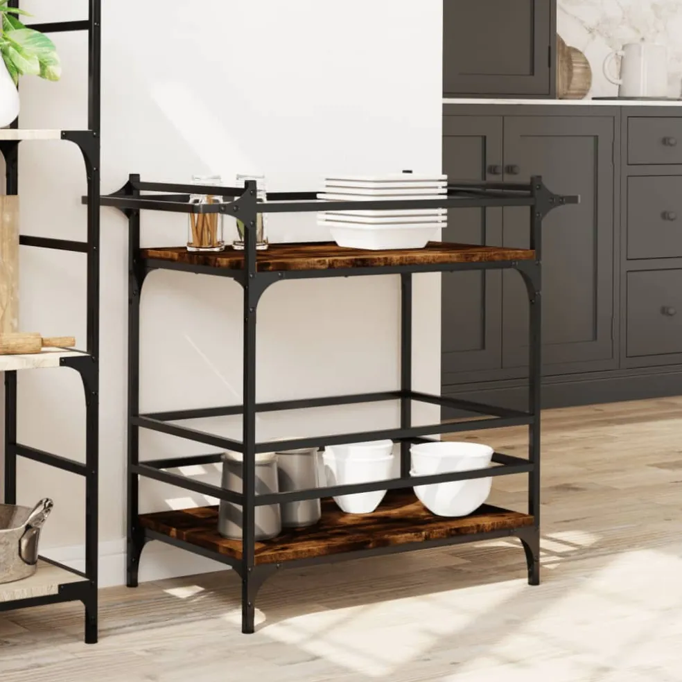 vidaXL Keukentrolley 82x40x78,5 cm bewerkt hout gerookt eikenkleurig