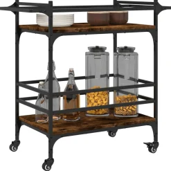vidaXL Keukentrolley 82x40x78,5 cm bewerkt hout gerookt eikenkleurig