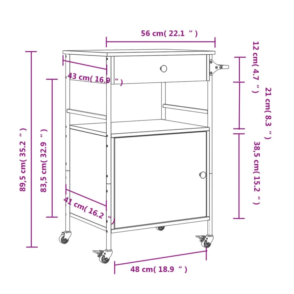 vidaXL Keukentrolley 56x43x89,5 cm bewerkt hout sonoma eikenkleurig