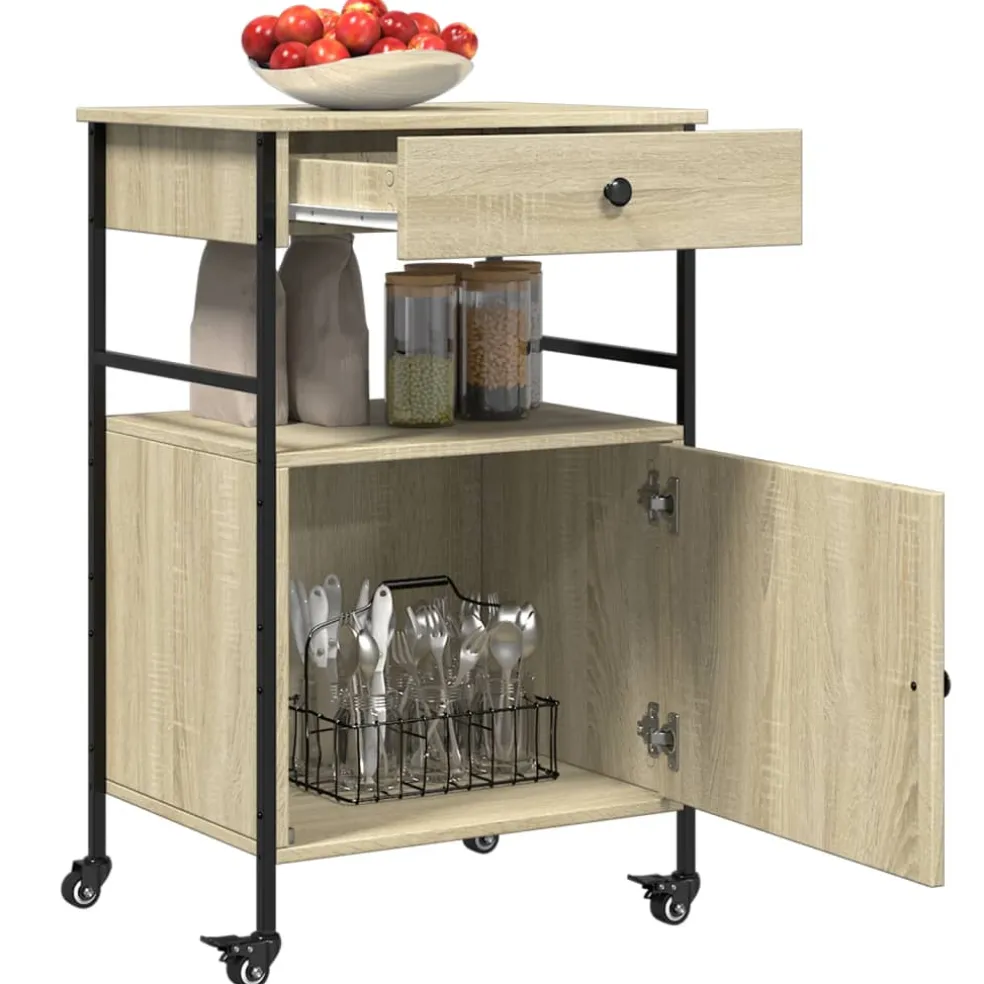 vidaXL Keukentrolley 56x43x89,5 cm bewerkt hout sonoma eikenkleurig