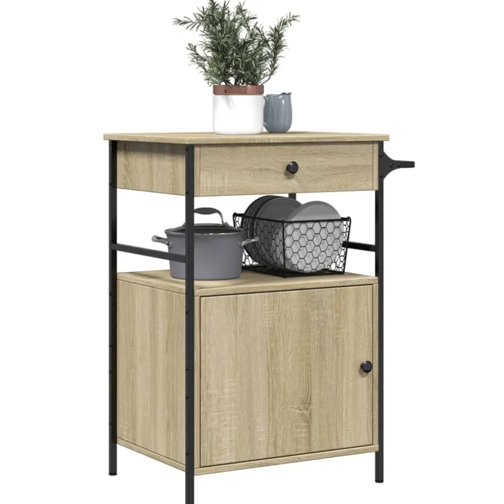 vidaXL Keukentrolley 56x43x89,5 cm bewerkt hout sonoma eikenkleurig