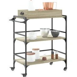 vidaXL Keukentrolley 81,5x41x92,5 cm bewerkt hout sonoma eikenkleurig