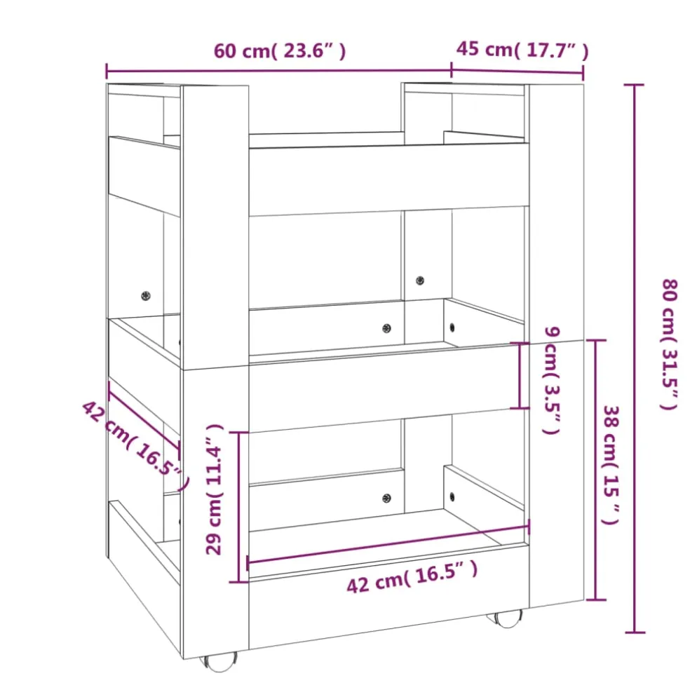 vidaXL Keukentrolley 60x45x80 cm bewerkt hout wit