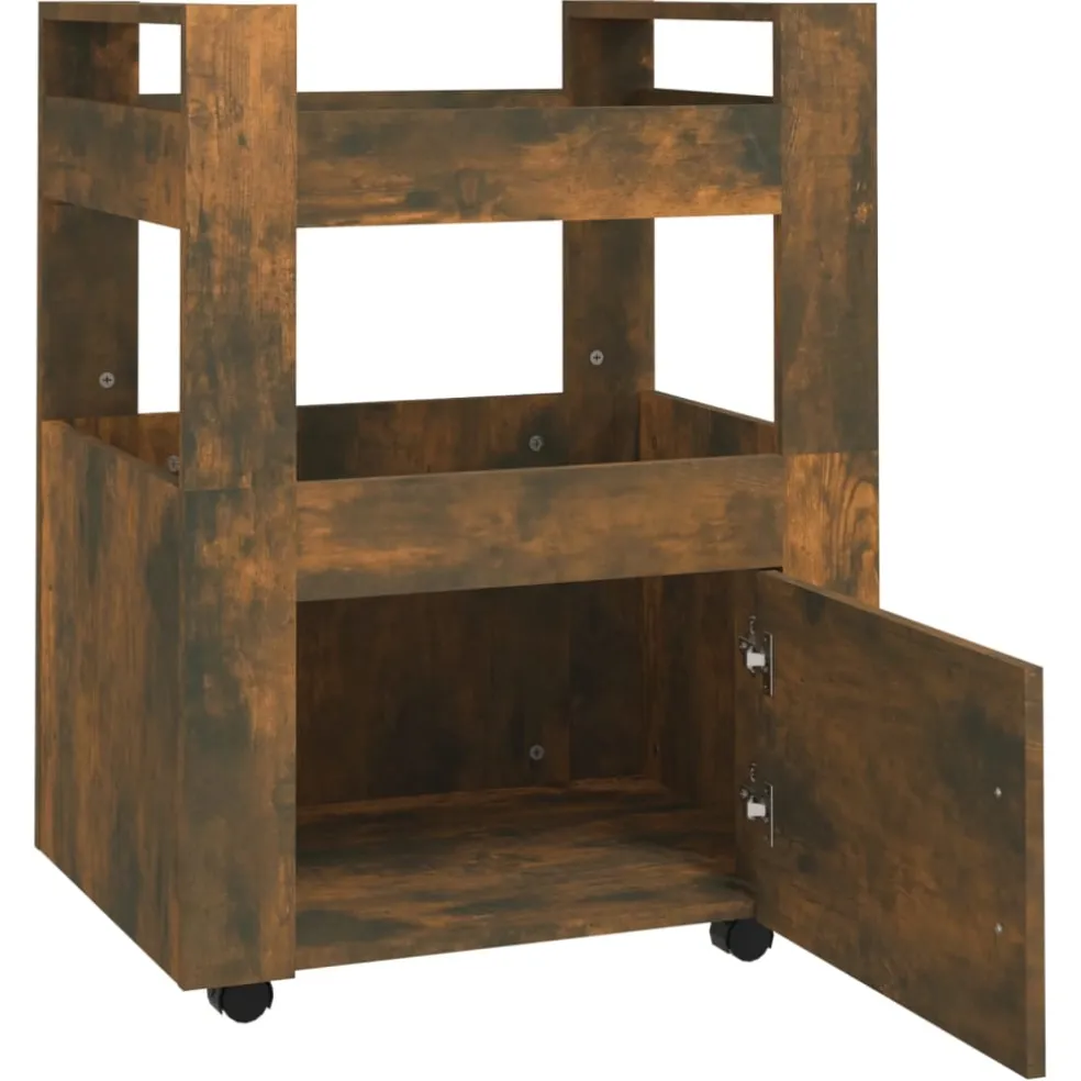 vidaXL Keukentrolley 60x45x80 cm bewerkt hout gerookt eikenkleurig