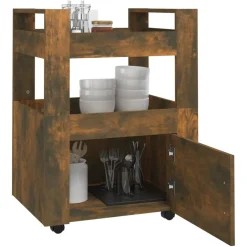 vidaXL Keukentrolley 60x45x80 cm bewerkt hout gerookt eikenkleurig