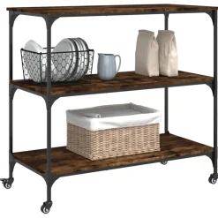 vidaXL Keukentrolley 102x50x95 cm bewerkt hout gerookt eikenkleurig