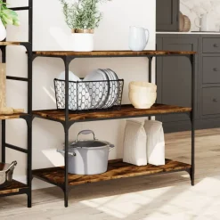 vidaXL Keukentrolley 102x50x95 cm bewerkt hout gerookt eikenkleurig