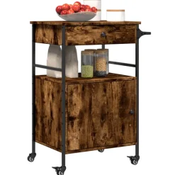 vidaXL Keukentrolley 56x43x89,5 cm bewerkt hout gerookt eikenkleurig