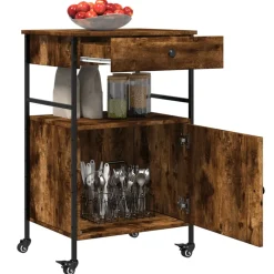 vidaXL Keukentrolley 56x43x89,5 cm bewerkt hout gerookt eikenkleurig