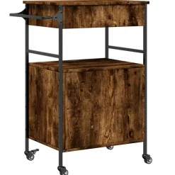 vidaXL Keukentrolley 56x43x89,5 cm bewerkt hout gerookt eikenkleurig