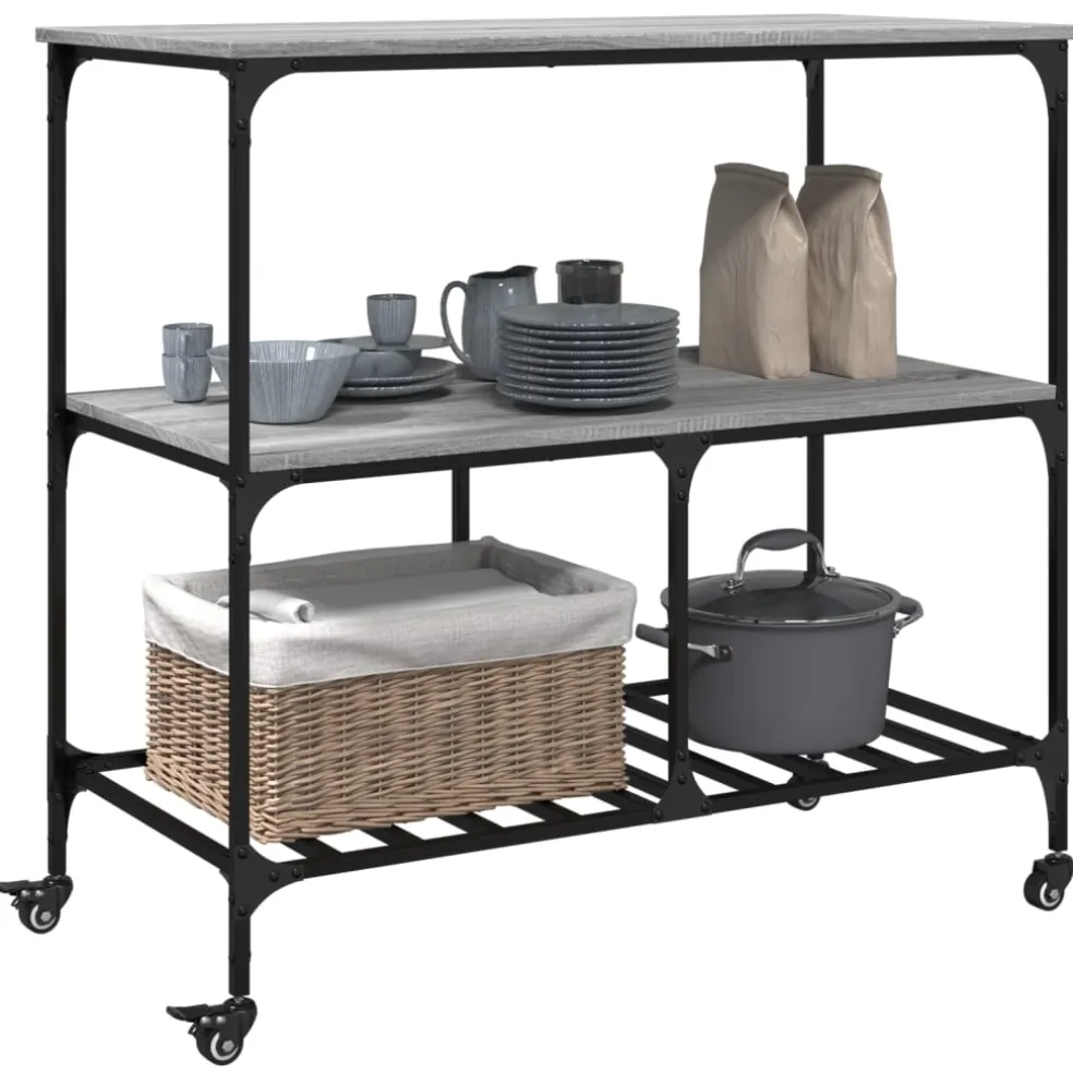 vidaXL Keukentrolley 100x50x95 cm bewerkt hout grijs sonoma eikenkleur