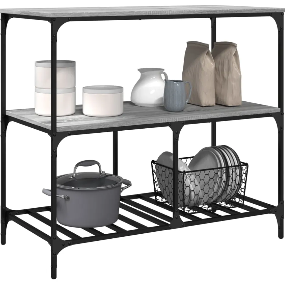 vidaXL Keukentrolley 100x50x95 cm bewerkt hout grijs sonoma eikenkleur