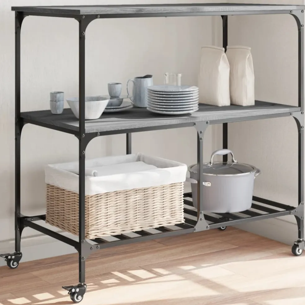 vidaXL Keukentrolley 100x50x95 cm bewerkt hout grijs sonoma eikenkleur