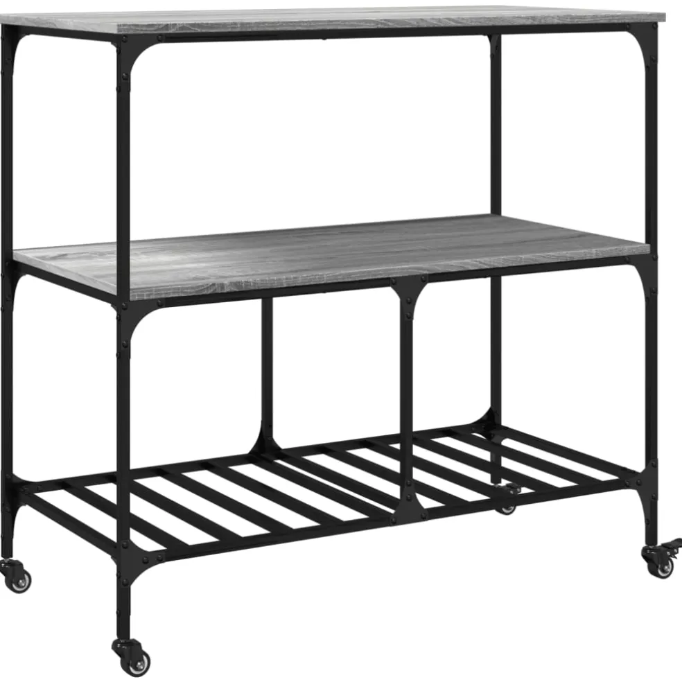 vidaXL Keukentrolley 100x50x95 cm bewerkt hout grijs sonoma eikenkleur