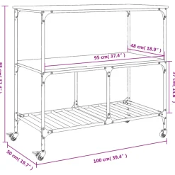 vidaXL Keukentrolley 100x50x95 cm bewerkt hout grijs sonoma eikenkleur