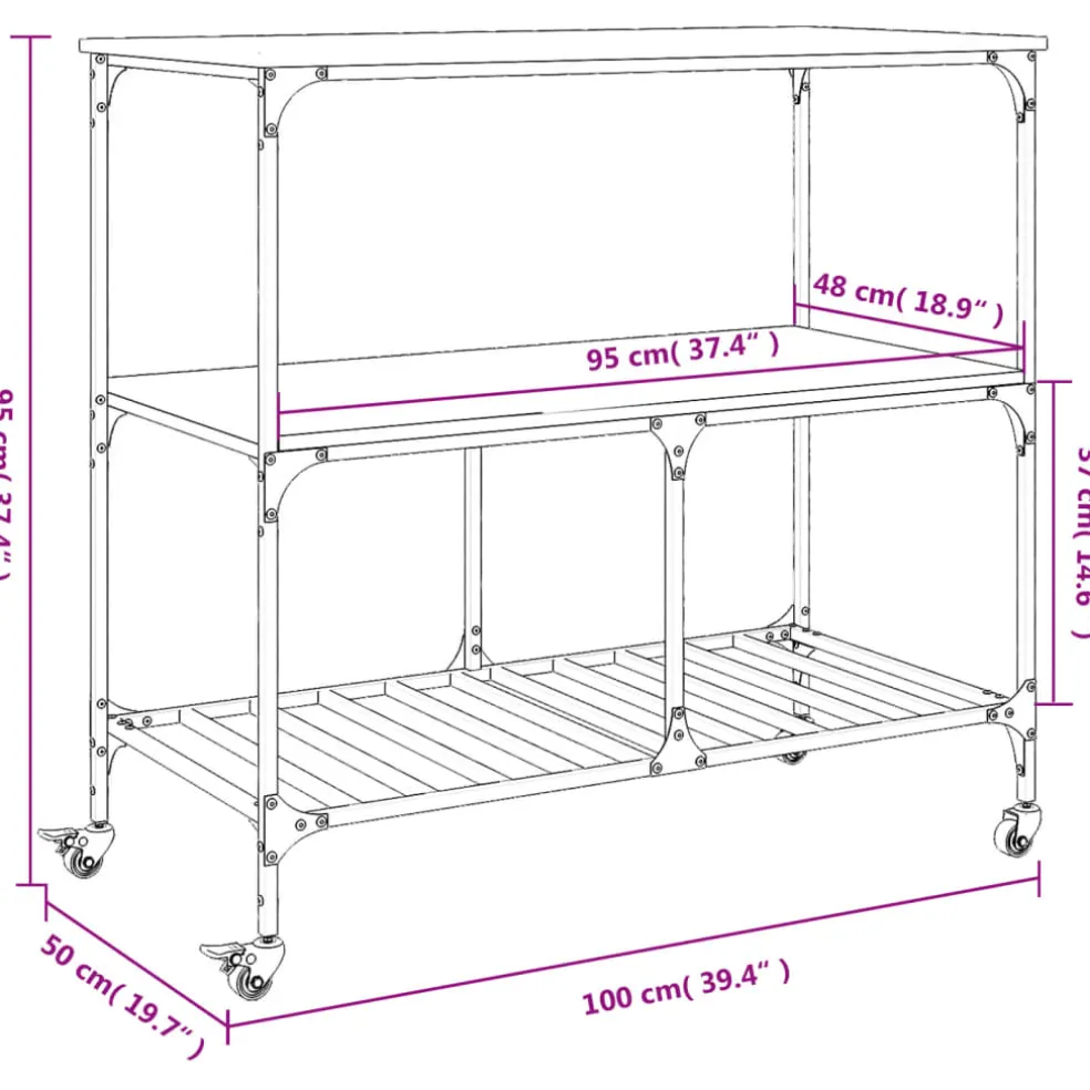 vidaXL Keukentrolley 100x50x95 cm bewerkt hout grijs sonoma eikenkleur